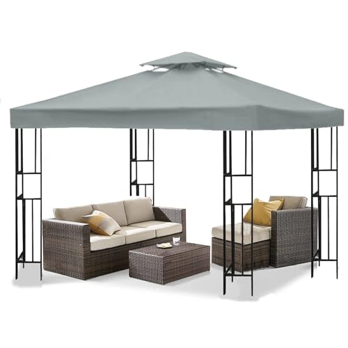 Wasserdicht Pavillon Ersatzdach 3x3 m, Gartenpavillon Wasserdicht Stabil, Doppeldach Ersatzbezug für Gartenpavillon, Gazebo Ersatz Dach, für Garten, Camping (Grau)