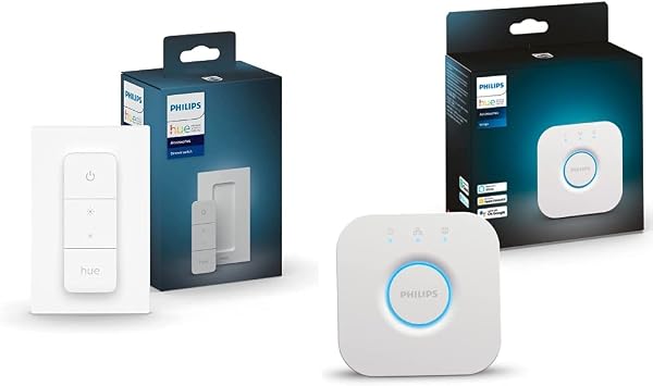 Philips Hue Smart Switch, Smart Light, Dimming, Toning, Remote Control with Smartphone, Alexa Compatible, Hue Dimmer Switch + Hue Bridge