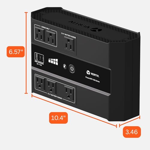 Image of Vertiv Liebert PowerUPS 100 UPS, PST6-500LVMT, 500VA /305W 120V Standby Power, 6 Outlets, Battery Backup with Surge Protection, USB C+A Charging, 3 Year Warranty, User Replaceable Batteries