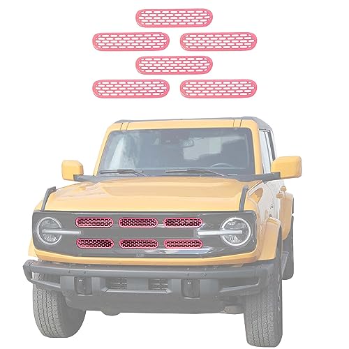 Image of Jimen Compatible with Ford Bronco 2021-2023, 6PCS Front Grille Inserts Mesh Grill Cover Exterior Trim Accessories (Pink)