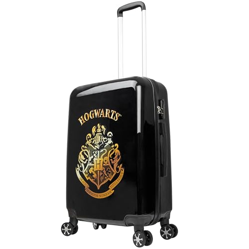 Harry Potter Mala para crianças e adolescentes Hogwarts mala rígida com rodinhas 4 rodas essenciais de viagem viagens de férias, Preto, M (L26”xW16.5”, 60L), Bagagem infantil