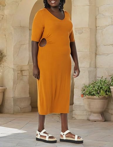 Image of Amazon Essentials Women's Fine Rib V Neck Side Cut-Out Midi Dress (Previously Daily Ritual)