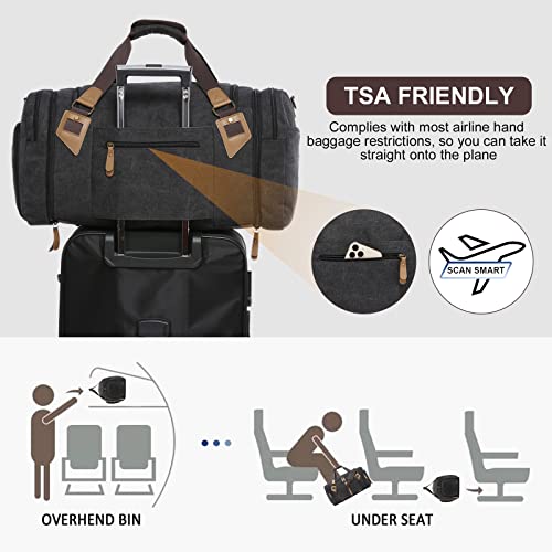 Lovevook Canvas Duffle Bag For Travel, Waterproof Weekender Bag With Shoes Compartment, Large Carry On Deffel Bag With 6 Set Packing Cubes, Expandable Weekend Overnight Bag For Men Women, Black #TOP3