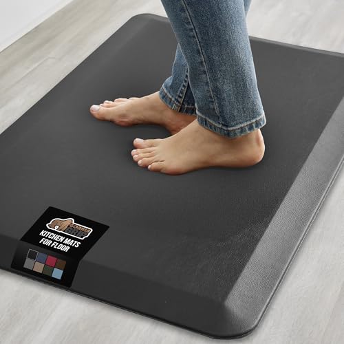 GORILLA GRIP Comfortable Cushioned Kitchen Mats for Floor, Waterproof and Stain Resistant Soft Top, 3/4 Inch Thick Ergonomic Standing Desk Anti Fatigue Mat, Foam Supports Ankles and Feet, 17x24, Black