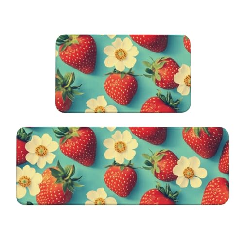 Tapetes de cocina cómodos de 2 piezas con estampado floral para lavandería 2