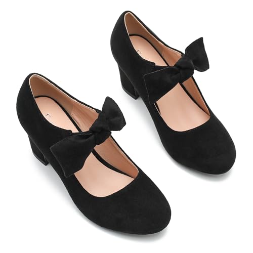 Women's Bow Mary Jane Low Block Chunky Heels Pumps Round Toe Low Heels Ankle Strap Wedding Dress Evening Party Shoes2