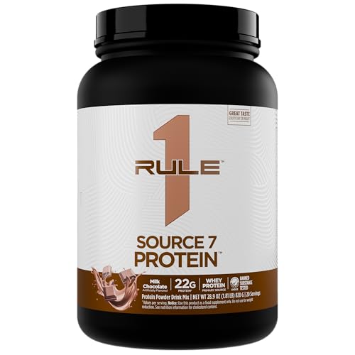 Rule 1 Source 7 Protein – Decadent Flavor, Velvety Smooth Texture, 22g Anytime Protein, and 10g Naturally Occurring EAAs Per Serving from 7 Premium Sources (1.8 Pounds*, Milk Chocolate)