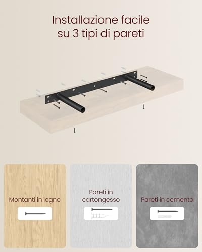 VASAGLE Mensola da Muro, Mensola da Parete, 20 x 60 x 3,8 cm, per Portafoto Decorazioni, Soggiorno Studio Cucina, Marrone Vintage LWS26BX - Immagine 5