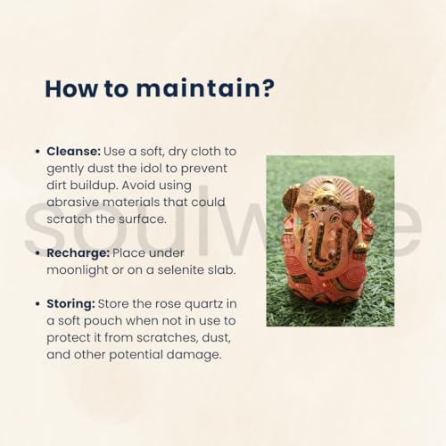 Image of Soulwise Ganesha Statue 12 cm Hand Painted Rose Quartz Stone Idol 600 g for Home Decor Spiritual Gifting Wealth Love and Positivity