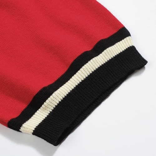 Men's Knit Polo Shirt, Vintage Colorful Geometric Square Cardigan Polo Button Down Short Sleeve Shirt4