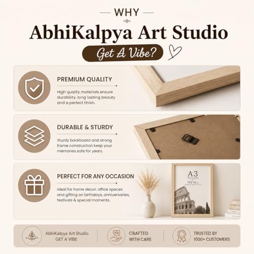 Image of AbhiKalpya Art Studio A3 photo Frame Empty for Artwork and Painting,12x16 inch Photo frame Set of 3 (Beige)