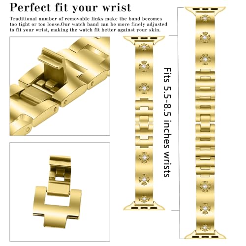 JOYOZY Metal Band Compatible with Apple Watch Band 38mm 40mm 41mm 42mm 44mm 45mm 49mm Fancy Luxury Strap with Sparkle Diamond, Dressy iWatch Bracelet, Cute Daisy Band for Women
