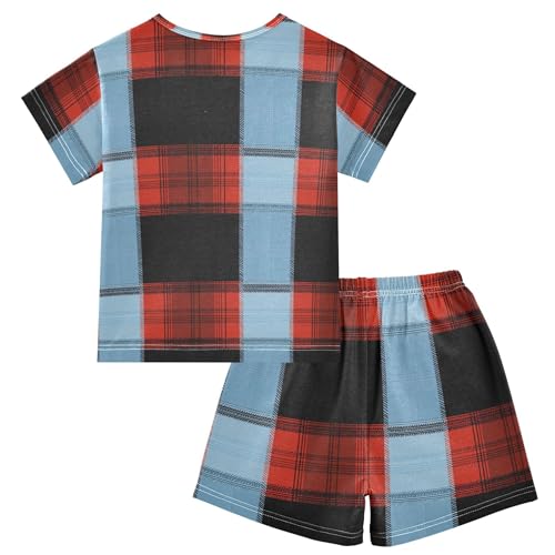 Red and Bule Buffalo Check Plaid Pajama Set Pajamas Sleepwear Nightwear Loungewear Clothes Set B04043372