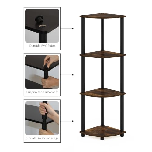 Image of Furinno Turn-N-Tube Toolless Assembly 4-Tier Storage Shelves, Amber Pine | Rustic Brown Corner Shelf, Open Storage Book Shelf, for Organization and Storage, Living Room, Home Office, Bedroom