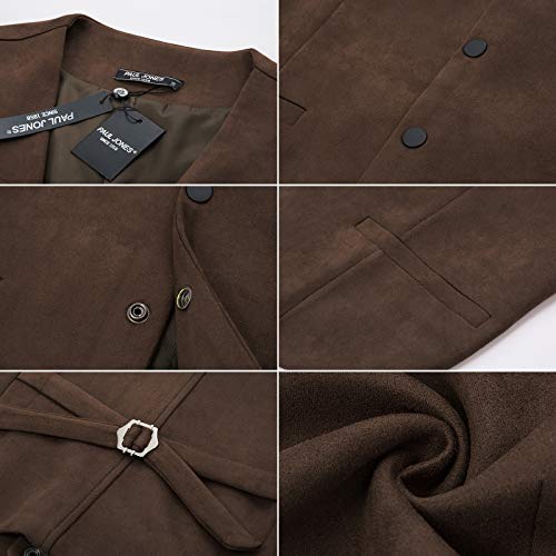 Pj Paul Jones Mens Cowboy Vest Suede Leather Western V Neck Slim Fit Suit Vest Jacket Brown M #TOP6