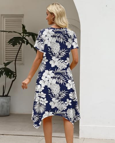 Image of COSSEN Women's 2026 Summer Midi Dress Crew Neck Short Sleeve