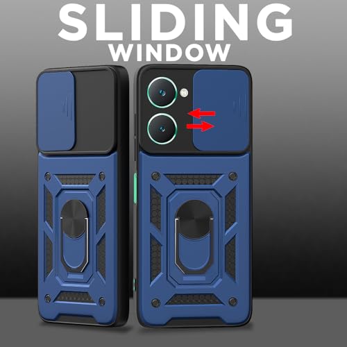 Image of Pikkme D10 Tough Armor Bumper Case | 360 Protection Case | Sliding Camera Shield Cover & Ring Holder Stand Back Cover for iQOO Z9 Lite 5G / Vivo T3 Lite 5G / Vivo Y18 / Y18e / Y03 (Blue)