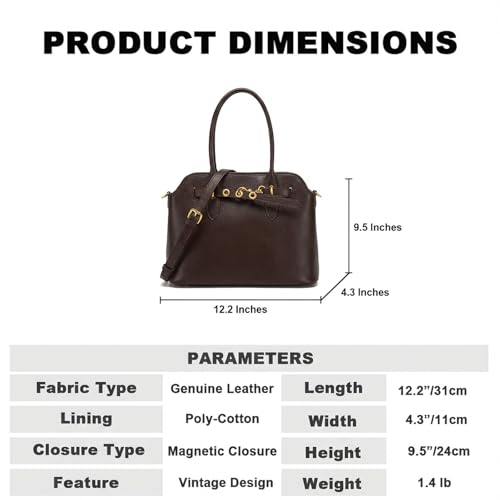 Image of Womens Leather Satchel Handbag, Top Handle Crossbody Purse | Genuine Leather, Structured Satchel, Small or Large, Top Handle, Crossbody Strap, Daily Carry, Work Travel