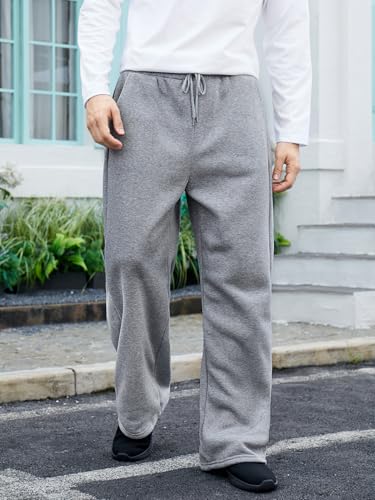 OYOANGLE Men's Drawstring Waist Straight Wide Leg Baggy Pants Workout Athletic Sweatpants with Pocket4