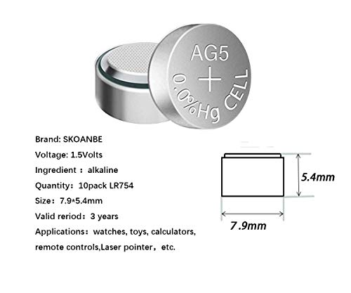Skoanbe Lr754 309/393 Ag5 1.5V Watch Button Cell Batteries For Laser（10-Pack） #TOP1
