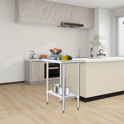 Image of HARDURA Stainless Steel Table 30X18 Inches with Undershelf and Galvanized Legs NSF Heavy Duty Commercial Prep Work Table for Restaurant Kitchen Home and Hotel