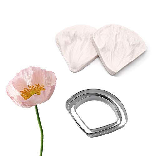 AK ART KITCHENWARE Fondant Flower Silicone Veiner Molds Stainless Steel Cutters Set Sugarpaste Tools Cake Decorating Tools (Poppy)