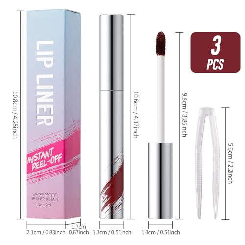 poraceous 3 Piezas Peel Off Lip Liner Stain, Lápiz de Contorno de Labios Extraíble, Highly Pigmented Lip Tint, Perfilador de Labios, Waterproof y Antimanchas, Maquillaje Natural para Mujer - imagen 2