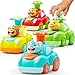 JOYIN Animal Toy Cars, Toddler Toys for Boys Girls, 4 Pack Press and Go Cars Including Elephant, Monkey, Giraffe and Lion, Wind Up Toddler Gift, Birthday Gift for Kids