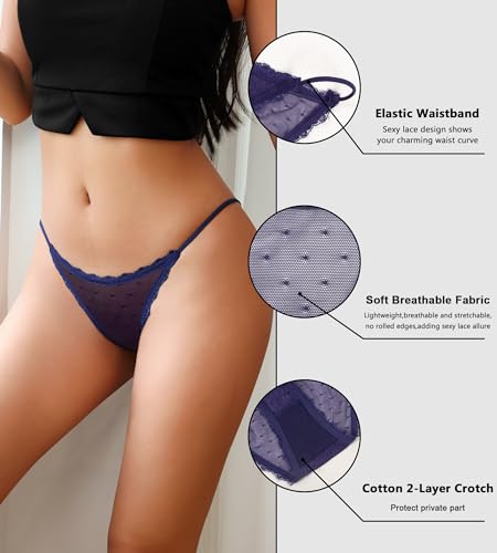 J-pone Sexy Underwear for Women String Bikini Underwear for Women High Cut Breathable Hipster Cheeky Lace Panties 5Pack3