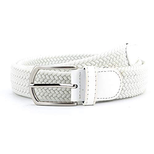 Cinto elástico trançado de lona para homens/mulheres/jovens com multicolorido, Branco, Medium/32