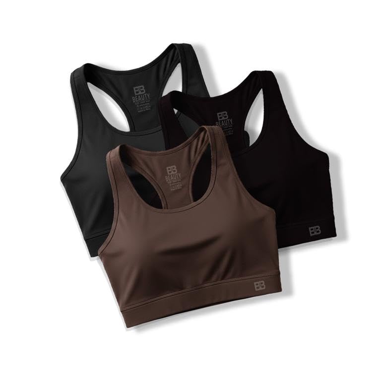 Women Cotton Blend Sports Bra with U-Neck, Racerback Style and Regular Straps for Workout, Yoga & Training (Pack of 3)-image-3