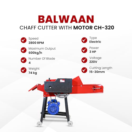 Image of BALWAAN Krishi Chaff Cutter with 3 HP Motor 2800 RPM | 4 Blades | 600kg /h Capacity|CH-320