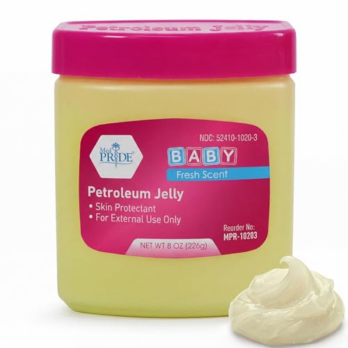 MED PRIDE Petroleum Jelly with Fresh Baby Scent Pink 8 oz Skin Protectant & Moisturizing Ointment for Dry Skin Rashes Minor Burns Chapped Lips & Diaper Rash