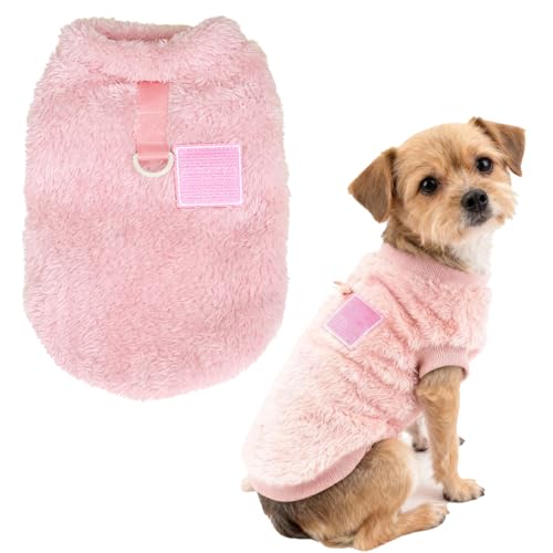 Haustier-Sherpa-Fleece-Pullover Winterjacke Welpen Yorkie Chihuahua Warme Herbst-Winterkleidung Weste Rollkragenpullover mit D-Ring Weiches Sweatshirt für Kleine Hunde Katzen (rosa, L)