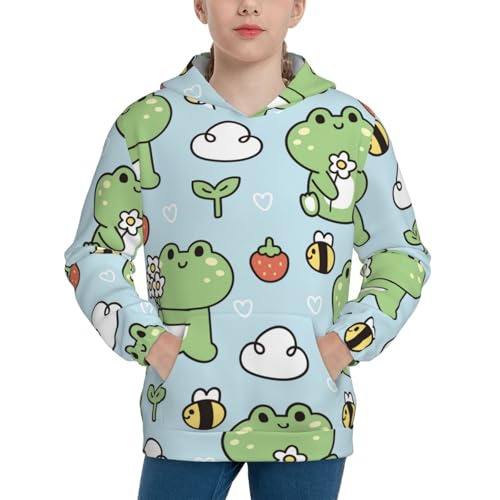 Cute Floral Frog Kid Hoodies Boys Sweatshirts Girls Pullover with Pocket