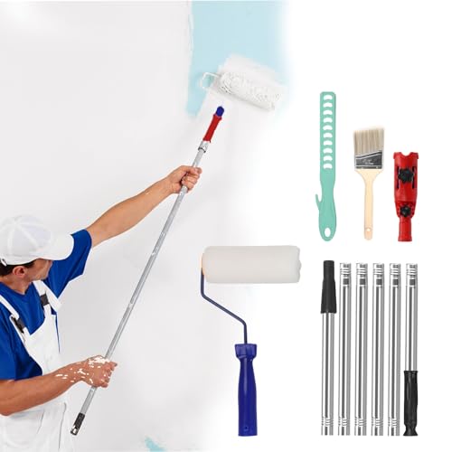 mumisuto 10 Piezas 6 pulgadas Rodillo Pintura, Barra de Extensión de Rodillo de Pintura 60-210cm, Giratorio 180°, Rodillo de Pintura Set para Proyectos de Pintura y Renovación del Hogar