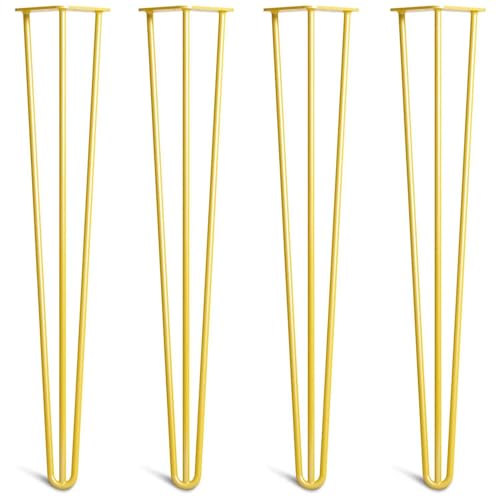 [HLC] Lot de 4 Pieds de Table Hairpin – Construction en Acier Double Soudure avec Vis, Guide de Montage et Patins de Protection Inclus (Valeur 9€)[Jaune, 71cm, Triple tiges, 10mm]
