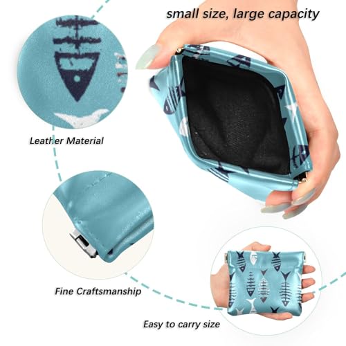 Small Fishbones Coin Purse Leather Pouch Change Purse, Squeeze Coin Pouch for Cards, Keys & Lipsticks, Unisex2