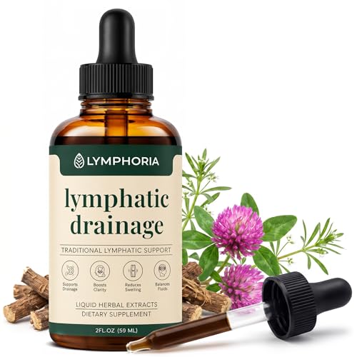 LYMPHORIA Lymphatic Drainage Drops for Bloat Relief & De-Puff Cleavers Red Clover Stillingia Root & Prickly Ash Bark Lymph Node Detox Cleanse Fluid Retention Alcohol-Free Vegan 2 Fl Oz