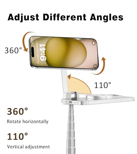 TONEOF 68" Magnetic Selfie Stick Tripod with Aluminum Strong Magnetic Holder for Magsafe, 360° Rotatable Travel Phone Tripod Stand with Metal Ring & Rechargeable Remote for iPhone/Android(Beige Gray)