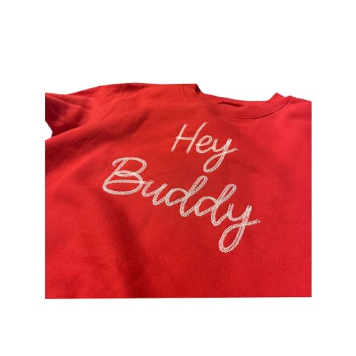 Hey Buddy Embroidered Red Youth Sweatshirt Striped Elf Beanie, Kids Buddy Elf Crewneck Santa Elves Beanie2