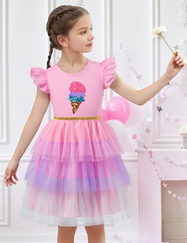 Little Girls Tulle Tutu Dress Toddler Summer Ruffle Sleeve Fluffy Tiered Dress Kids Birthday Party Outfits 2-7 Years2