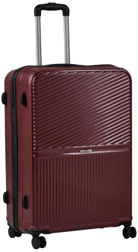 Image of Teakwood Large Size 8 Wheels Trolley Bag, Hard Cabin with Zipper Closure, Adjustable Push Button & Cross Side Strap, Number Lock System 360 Degree (Large, Maroon)