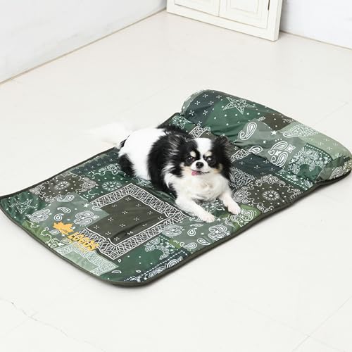 LOGOS ロゴス 枕付き クールベッド 小型犬 中型犬 | 冷感 ひんやり 接触冷感 ペットベッド ペット用品 犬用品 猫用品 布団 洗濯OK 洗える クッション マット 寝具 (グリーン, S)