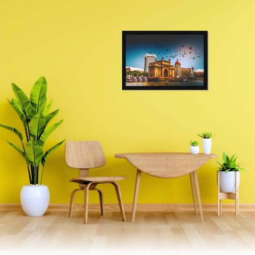 Image of Mad Masters Gateway Of India Mumbai India Painting Hanging Photo Frame Decorative Item for Living Room, Bedroom, Home Decor and Wall Decoration (MM 1549, 45.7L x 30.5W cm, Paper, With Plexi Glass)