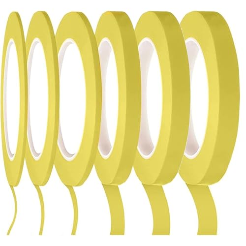 VYNZOR 6 Rouleaux de Ruban de masquage, Ruban de masquage, Ruban de masquage de Couleur Jaune 3/5/7/10/12/15 mm, adapté à l'artisanat, à la carrosserie et à la décoration DIY