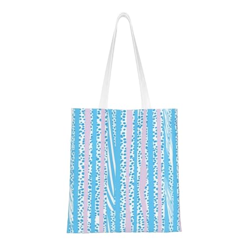 Canvas Tote Bag for Women Shoulder Tote Purse Reusable Grocery Bag Light blue striped pattern Aesthetic Shopping Bags