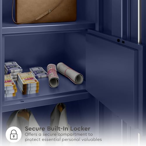 Image of Interio by Godrej Etna 3-Door Steel Almirah with Mirror (Textured Phiroja Blue), 1-Year Warranty, 1 Locker, 10 Shelves