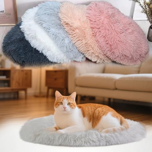 RICHRAIN Katzenkissen Rund,Plüschkissen für Katzen und Hunde, rund, warme Matte, weich und bequem, für Wohnzimmer (Hellgrau, 40cm)