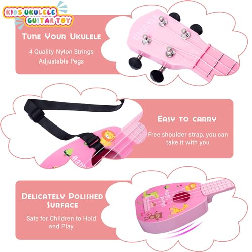 image for YOLOPLUS+ 17 Inch Kids Ukulele Guitar Toy 4 Strings Mini Children Musi
